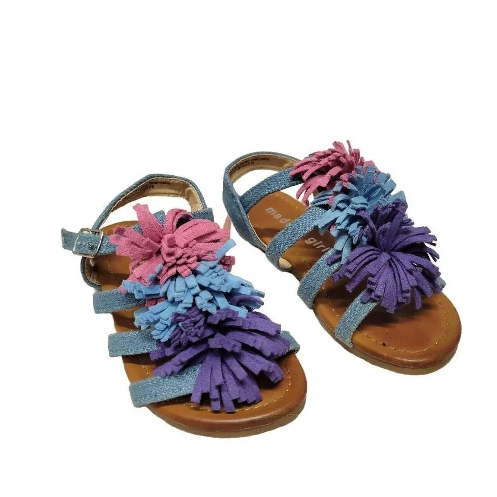 Madden Girl denim pompom sandals 10